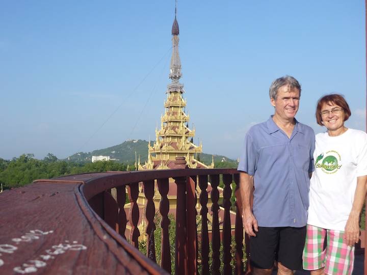 The large moated Palace area at Mandalay with Mandalay Hill in the background.